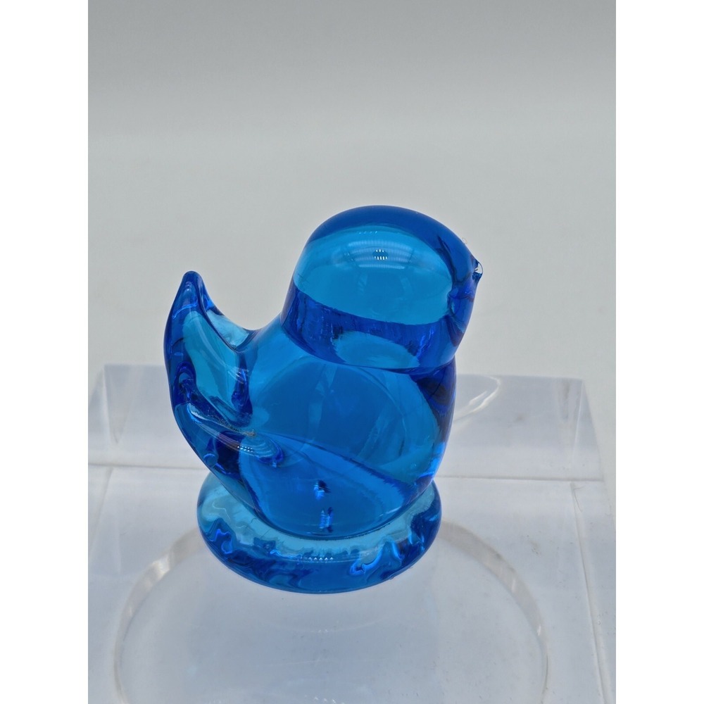 VTG Art Glass Bluebird of Happiness Small 1.5"X2"X2" Artist Signed Leo Ward 1992
